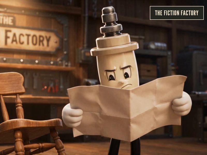 Throttle squinting at a large unfolded instruction sheet beside a finished wooden chair